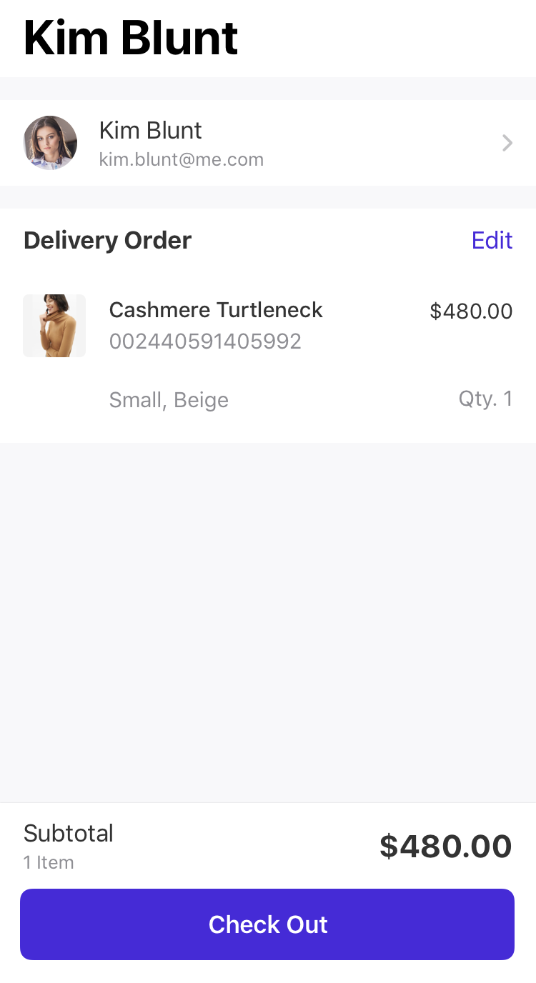 A customer can be selected for checkout by tapping the blue Checkout button.
